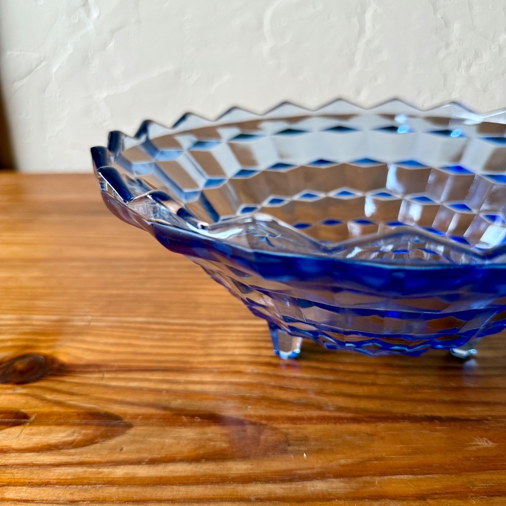 Vintage Indiana Glass Whitehall Blue Glass Bowl | 10" Footed Sawtooth Edge - Picture 5 of 15
